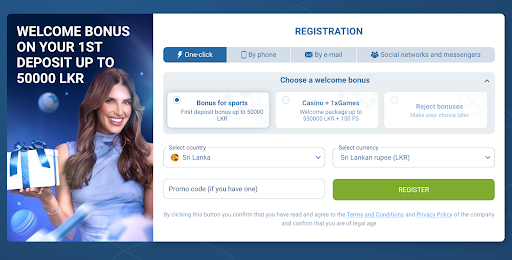 1xBet oneclick registration